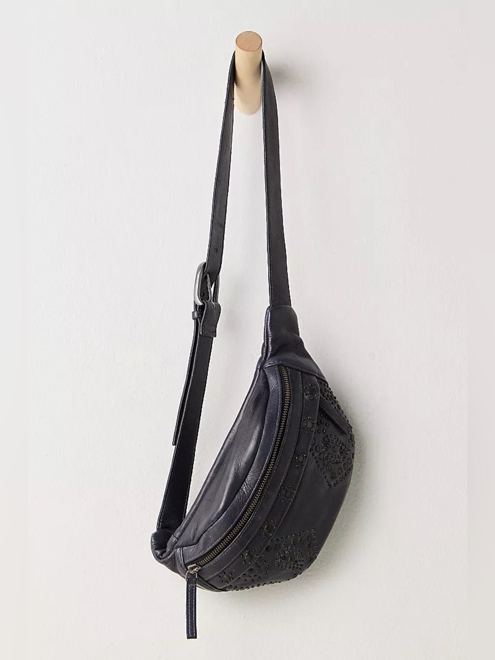 New Free People FP Black Ana Adorned Studded Embellished Sling Bag Fanny Pack